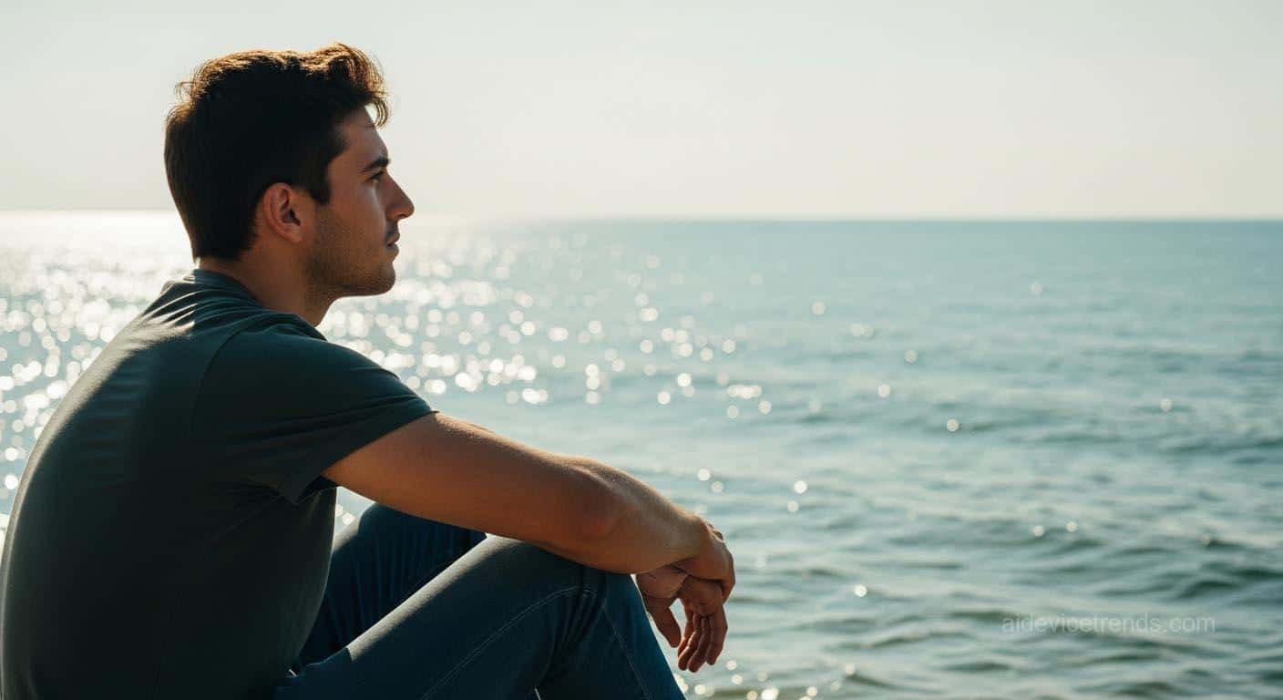 A man gazes at the sea A man gazes at the sea