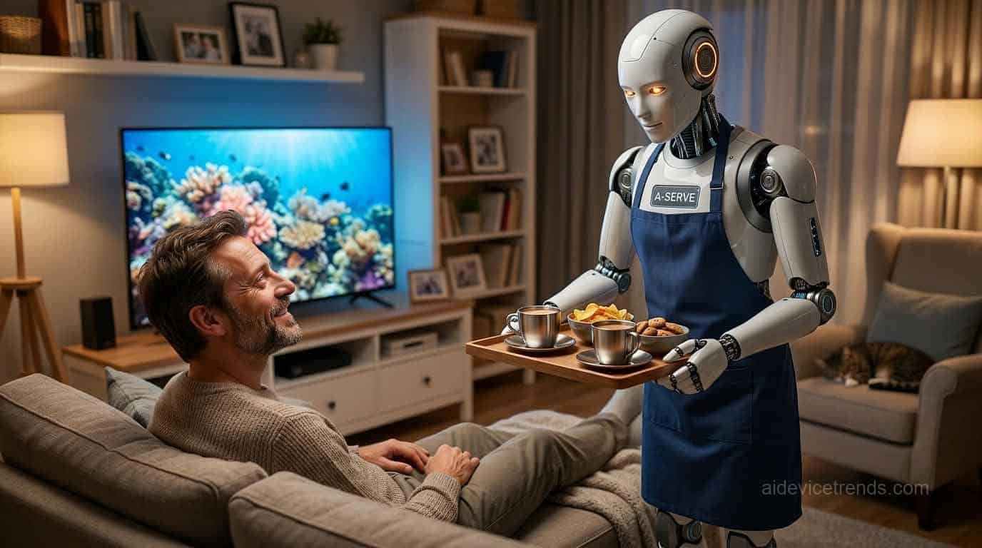 A man is attended to by an AI robot A man is attended to by an AI robot