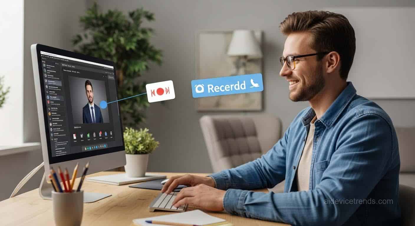 A man works assisted by an AI A man works assisted by an AI