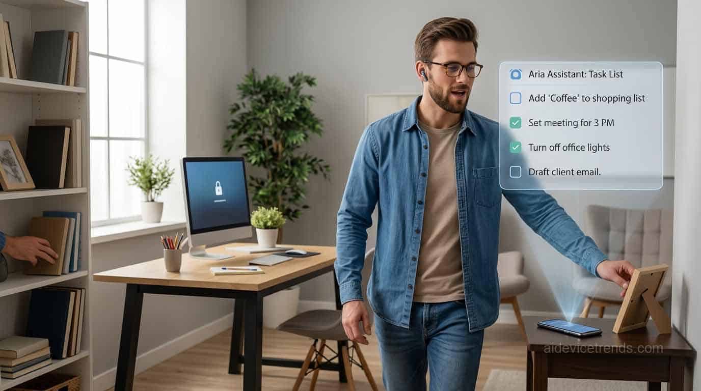 A man works with an AI assistant via audio