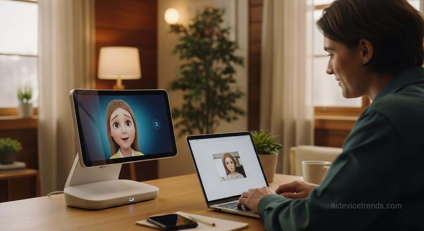 Woman communicates with an AI-powered screen