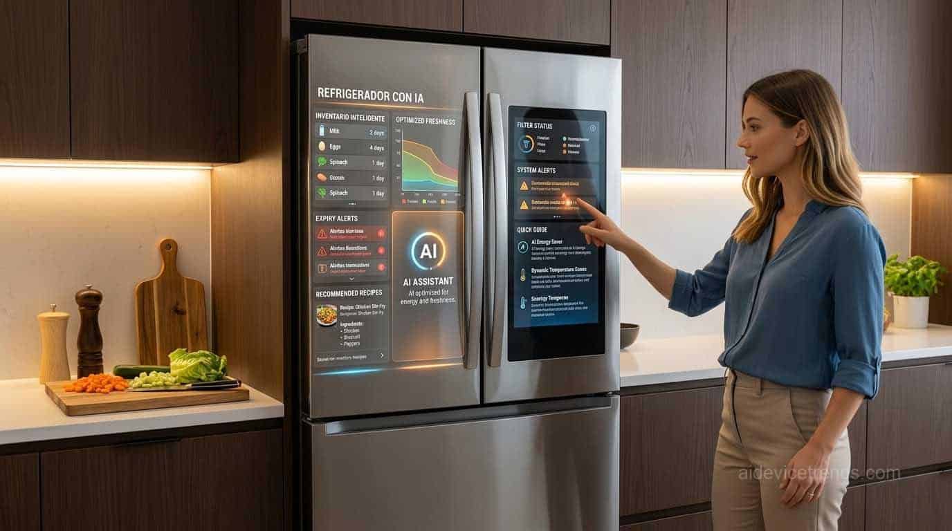 Woman uses an AI-powered refrigerat